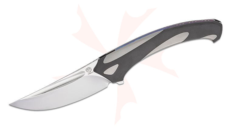 Poikilo Blade Orca Midtech Flipper Knife 3.57 inch M398 Mirror Stonewashed Drop Point Blade, Black/Gray Titanium Handles, Zircuti Backspacer and Pocket Clip