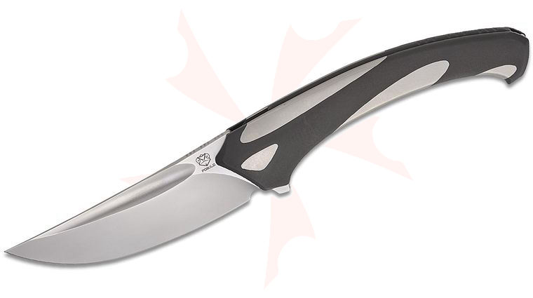 Poikilo Blade Orca Standard 1 Flipper Knife 3.57 inch M398 Pearlescent Stonewashed Drop Point Blade, Black/Gray Titanium Handles