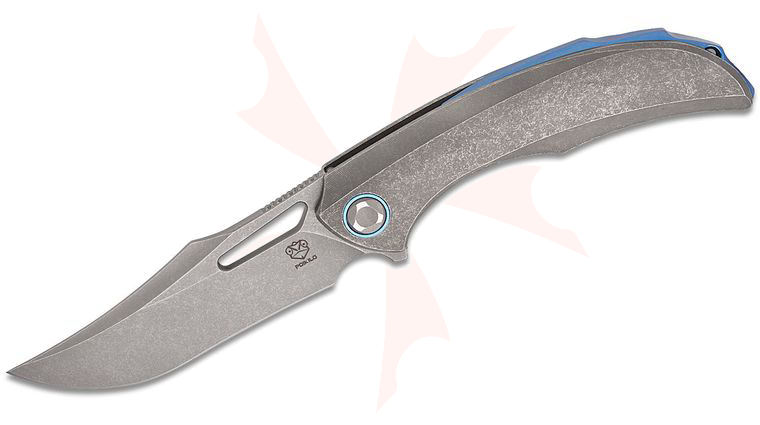 Poikilo Blade Armadillo Standard 2 Frame Lock Flipper Knife 3.5 inch M398 Dark Stonewashed Recurve Harpoon Blade, Dark Stonewashed Titanium Handles