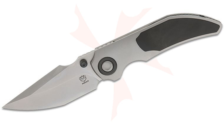 Poikilo Blade CK-Casque Standard 1 Front Flipper Knife 3.3 inch M398 Pearlescent Stonewashed Tanto Blade, Pearlescent Stonewashed Titanium Handles with Black One-Piece Titanium Inlay