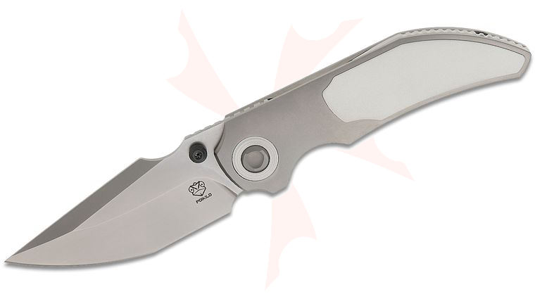 Poikilo Blade CK-Casque Standard 1 Front Flipper Knife 3.3 inch M398 Pearlescent Stonewashed Tanto Blade, Pearlescent Stonewashed Titanium Handles with White One-Piece Titanium Inlay