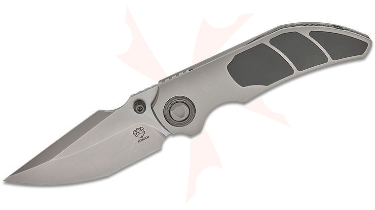 Poikilo Blade CK-Casque Standard 1 Front Flipper Knife 3.3 inch M398 Pearlescent Stonewashed Tanto Blade, Pearlescent Stonewashed Titanium Handles with Black Three-Piece Titanium Inlay