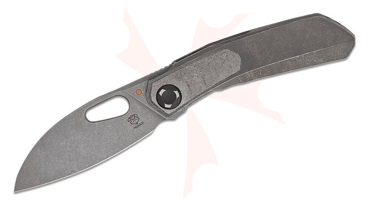 Poikilo Blade VK Crab Standard 2 Front Flipper Knife 3.5 inch M398 Dark Stonewashed Sheepsfoot Blade, Dark Stonewashed Titanium Handles