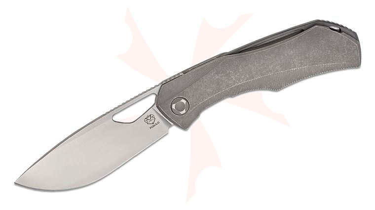 Poikilo Blade Anarcnide Fenrir Standard 2 Front Flipper Knife 3.625 inch M398 Pearlescent Stonewashed Drop Point Blade, Dark Stonewashed Titanium Handles
