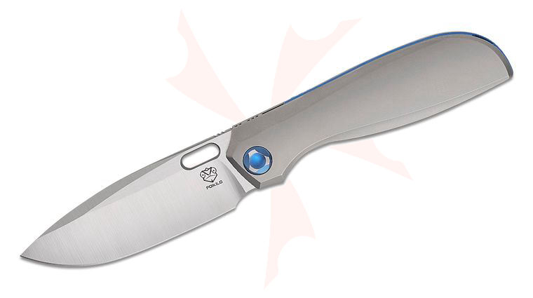 Poikilo Blade Gecko Standard V1 Frame Lock Front Flipper Knife 3.25 inch M398 Pearlescent Stonewashed Drop Point Blade, Gray Titanium Handles
