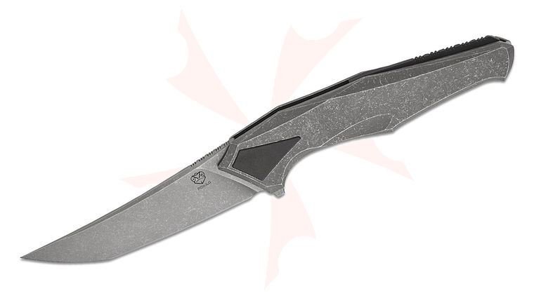 Poikilo Blade Rhino Frame Lock Flipper Knife 3.5 inch M398 Dark Stonewashed Tanto Blade, Dark Stonewashed Titanium Handles