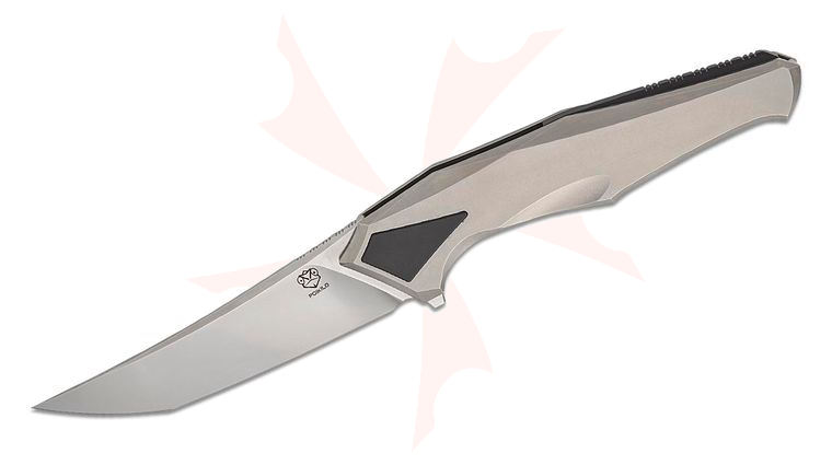 Poikilo Blade Rhino Frame Lock Flipper Knife 3.5 inch M398 Satin Tanto Blade, Gray Titanium Handles