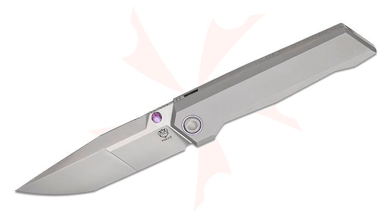 Poikilo Blade Salvator Standard 1 Frame Lock Folding Knife 3.90 inch M398 Pearlescent Stonewashed Tanto Blade, Pearlescent Stonewashed Titanium Handles