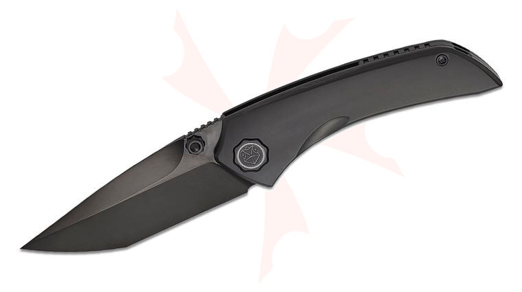 Poikilo Blade Tuna Folding Knife 3.63 inch M398 Black DLC Tanto Blade, Black DLC Titanium Handles