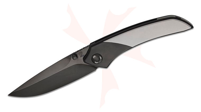Poikilo Blade Tuna Mini Standard 2 Front Flipper Knife 3.38 inch M398 Black DLC Drop Point Blade, Black/Gray Titanium Handles