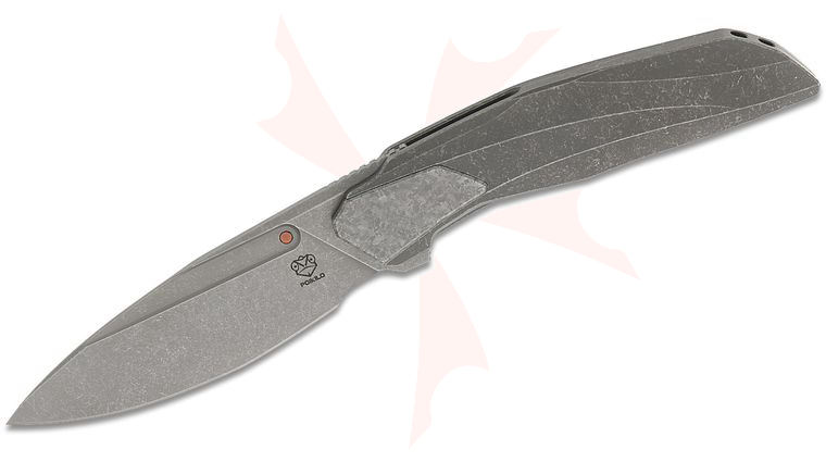 Poikilo Blade VK-Flow Standard 1 Frame Lock Front Flipper Knife 3.53 inch M398 Dark Stonewashed Drop Point Blade, Dark Stonewashed Titanium Handles, Crystallized Titanium Inlays