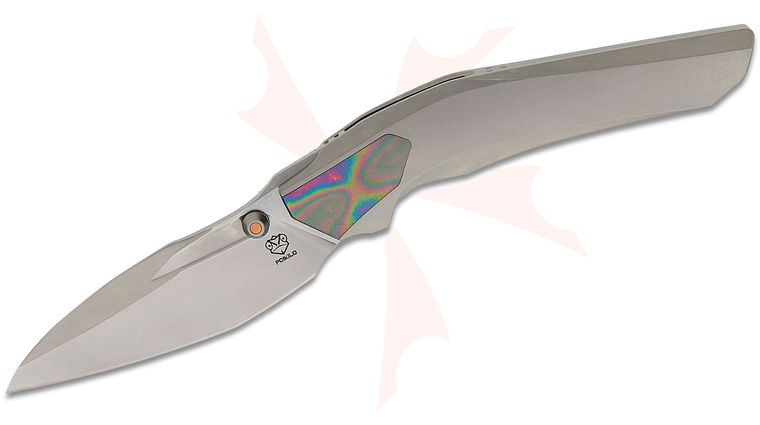 Poikilo Blade VK-Odon Standard 1 Frame Lock Front Flipper Knife 3.31 inch M398 Pearlescent Stonewashed Modified Sheepsfoot Blade, Pearlescent Stonewashed Titanium Handles with Flame Anodized Titanium Inlays