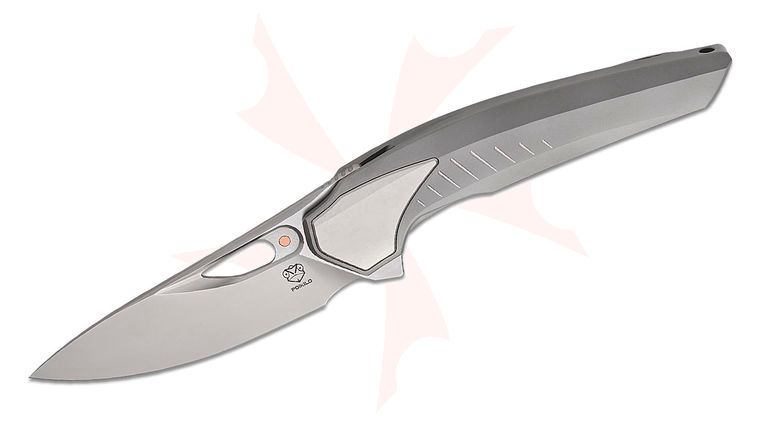 Poikilo Blade VK Zame Standard 1 Integral Front Flipper Knife 3.5 inch M398 Pearlescent Stonewashed Sheepsfoot Blade, Gray Titanium Handles with Crystalized Titanium Inlays