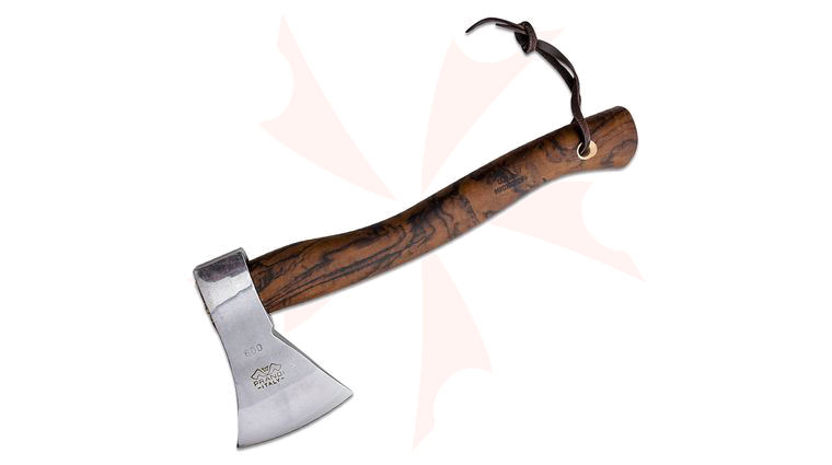 Prandi 14.25 inch German Style Hatchet, Carbon Steel Head, Hickory Handle with Root Wood Design