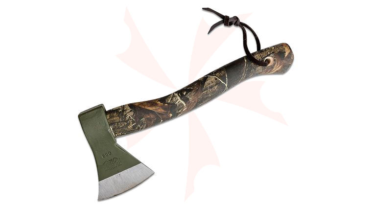 Prandi 14.25 inch German Style Hatchet, Carbon Steel Head, Camo Hickory Handle