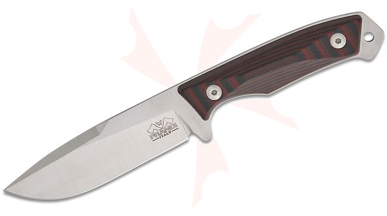 Prandi Cortel Bushcraft Fixed Blade Knife 4.25 inch 420MoV Classic Satin Drop Point Blade, Black and Red G10 Handles, Leather Belt Sheath 