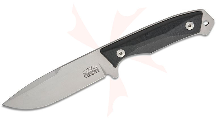Prandi Cortel Bushcraft Fixed Blade Knife 4.25 inch 420MoV Classic Satin Drop Point Blade, Black G10 Handles, Leather Belt Sheath 