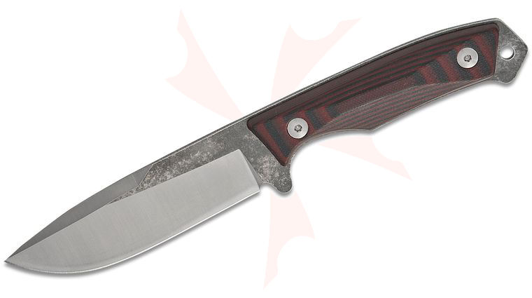 Prandi Cortel Bushcraft Fixed Blade Knife 4.25 inch 420MoV  inchTraditional inch Two-Tone Natural/Satin Drop Point Blade, Black and Red G10 Handles, Leather Belt Sheath 
