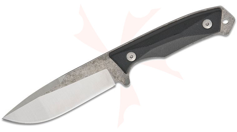 Prandi Cortel Bushcraft Fixed Blade Knife 4.25 inch 420MoV  inchTraditional inch Two-Tone Natural/Satin Drop Point Blade, Black G10 Handles, Leather Belt Sheath 