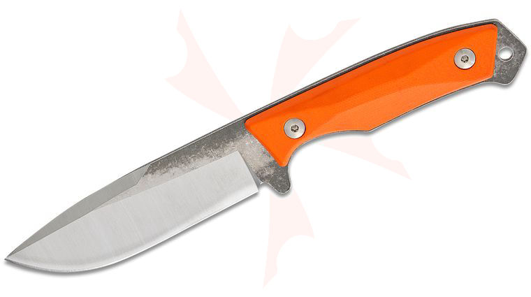 Prandi Cortel Bushcraft Fixed Blade Knife 4.25 inch 420MoV  inchTraditional inch Two-Tone Natural/Satin Drop Point Blade, Orange G10 Handles, Leather Belt Sheath 