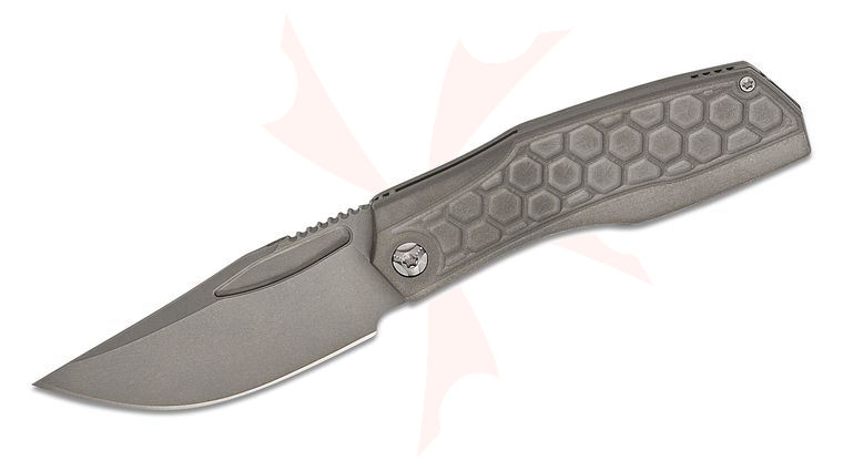 Prince Customs Protean #403 Frame Lock Folding Knife 3.13 inch CPM-20CV Blasted Clip Point Blade, Blasted Honeycomb Titanium Handles 