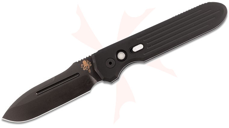 Prometheus Design Werx Invictus AUTO MIL-LE - DC Folding Knife 3.5 inch 154CM Black Spear Point Blade, Milled Aluminum Handles, GITD Button Inlay