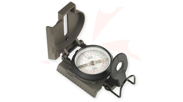 NDūR Lensatic Compass with Metal Case, Olive Drab - KnifeCenter