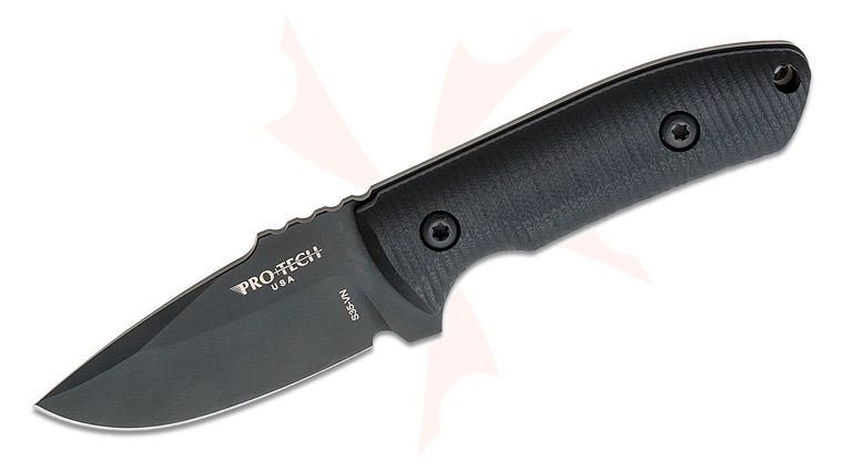 Pro-Tech LG513 Les George SBR Short Bladed Rockeye Fixed Blade Knife 2.875 inch S35VN Black DLC Drop Point Blade, 3D Machined Black G10 Handles, Leather Sheath