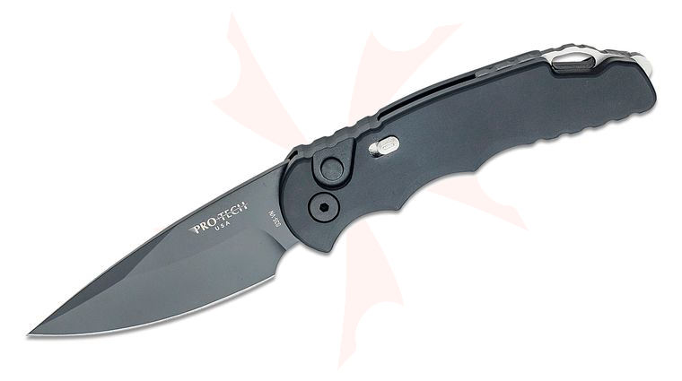 Pro-Tech TR-5 AUTO Folding Knife 3.25 inch S35VN Black DLC Plain Blade, Black Aluminum Handles