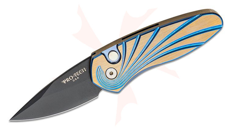 Pro-Tech 2952 Custom Sprint AUTO Folding Knife 1.95 inch  S35VN Black DLC Plain Blade, Wave Milled Two-Tone Titanium Handles
