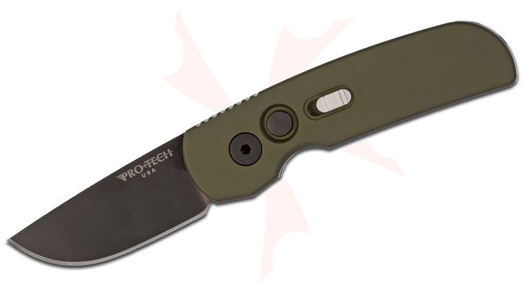 Pro-Tech 2205-GN Calmigo AUTO Folding Knife 2 inch 154CM Black DLC Plain Blade, Green Aluminum Handles