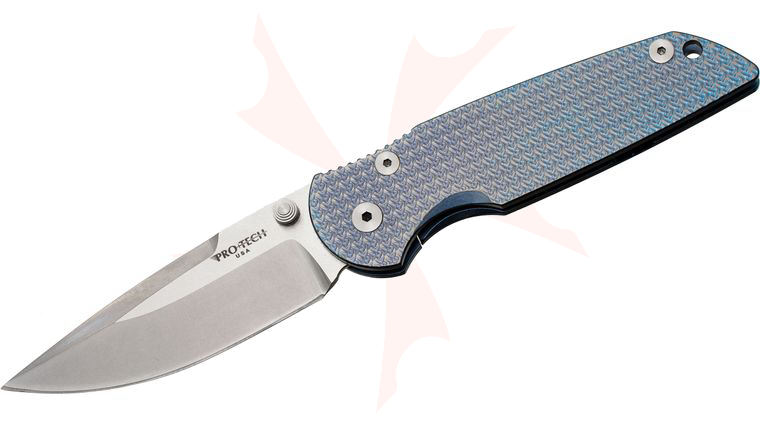 Pro-Tech 7725SW TR-3 Integrity Folding Knife 3.5 inch S35VN Two-Tone Plain Blade, Blue CNC Machined Titanium Handles