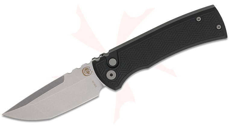 Pro-Tech Chaves Redencion 229 AUTO Folding Knife 3.375 inch S35VN Stonewashed Tanto Blade, Black Spiral Stipple Aluminum Handles