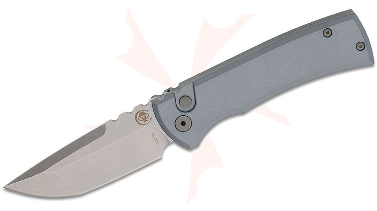 Pro-Tech Chaves Redencion 229 AUTO Folding Knife 3.375 inch S35VN Stonewashed Tanto Blade, Gray Aluminum Handles