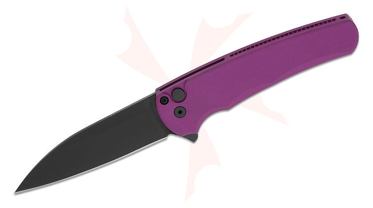 Pro-Tech 5303 Malibu Manual Flipper Knife 3.3 inch MagnaCut Black DLC Wharncliffe Blade, Purple Aluminum Handles 