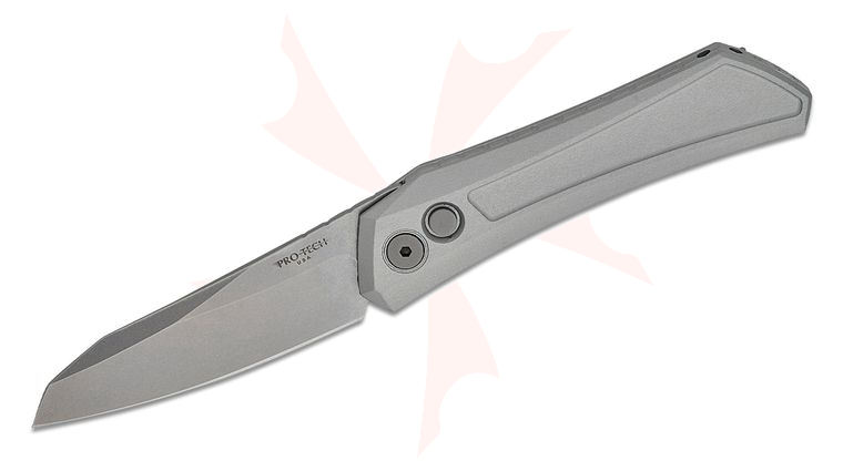 Pro-Tech Dmitry Sinkevich Oligarch AUTO Folding Knife 3.25 inch CPM-MagnaCut Stonewashed Modified Wharncliffe Blade, Gray Aluminum Handles