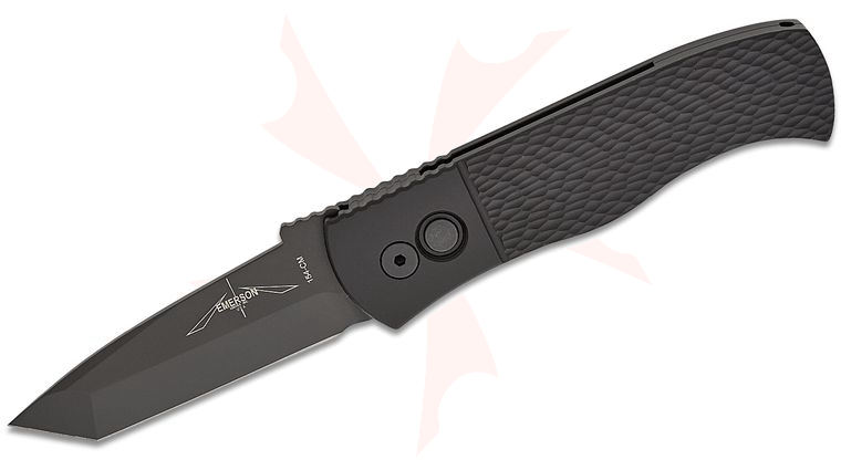 Pro-Tech Emerson CQC7 AUTO Folding Knife 3.25 inch 154CM Black DLC Tanto Chisel Blade, Black Jigged Aluminum Handles 