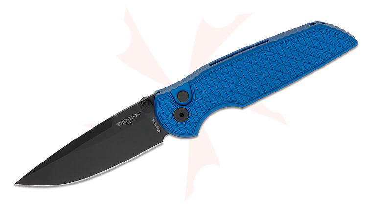 Pro-Tech TR-3 Integrity Tactical Response III Manual Button Lock Folding Knife 3.375 inch MagnaCut Black DLC Drop Point Blade, Blue  inchRelic inch Milled Aluminum Handles