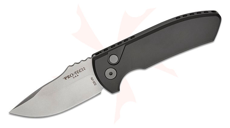 Pro-Tech LG401 Les George SBR Short Bladed Rockeye AUTO Folding Knife 2.5 inch S35VN Stonewashed Plain Blade, Black Aluminum Handles