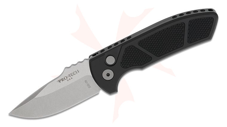 Pro-Tech LG405 Les George SBR Short Bladed Rockeye AUTO Folding Knife 2.5 inch S35VN Stonewashed Drop Point Blade, Knurled Black Aluminum Handles