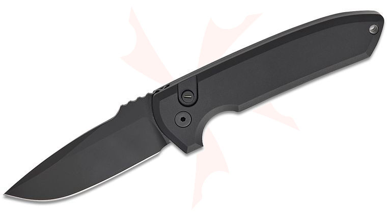 Pro-Tech LG3103 Les George Rockeye Operator AUTO Folding Knife 3.375 inch MagnaCut Sterile Black DLC Drop Point Blade, Black Aluminum Handles, Tritium Button