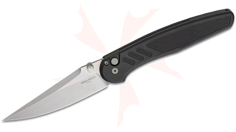 Pro-Tech Peace Neighbor Shawn Ashmore Avalon Button Lock Folding Knife 3.875 inch MagnaCut Stonewashed Drop Point Blade, Knurled Black Aluminum Handles