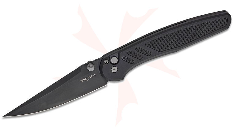 Pro-Tech Peace Neighbor Shawn Ashmore Avalon Button Lock Folding Knife 3.875 inch MagnaCut Black DLC Drop Point Blade, Knurled Black Aluminum Handles