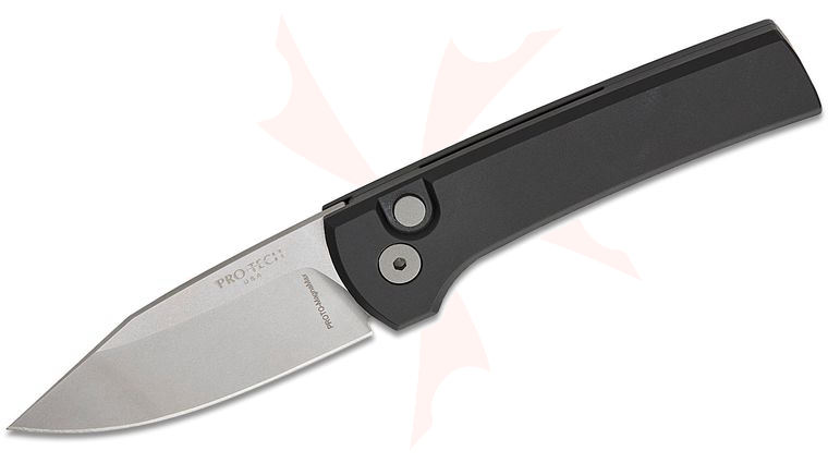 Pro-Tech Chavez Scapegoat Compact Prototype AUTO Folding Knife 2.95 inch MagnaMax Stonewashed Clip Point Blade, Black Aluminum Handles
