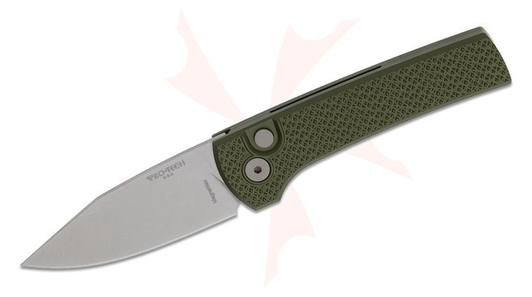 Pro-Tech Chavez Scapegoat Compact AUTO Folding Knife 2.95 inch MagnaMax Stonewashed Clip Point Blade, Green Carbide Textured Aluminum Handles