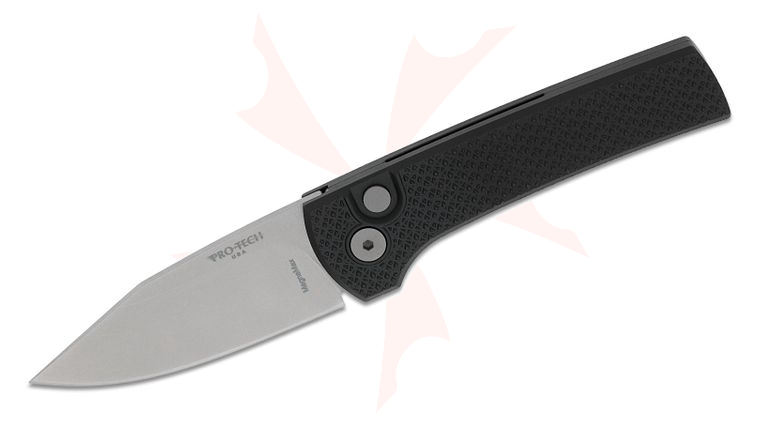 Pro-Tech Chavez Scapegoat Compact AUTO Folding Knife 2.95 inch MagnaMax Stonewashed Clip Point Blade, Black Carbide Textured Aluminum Handles