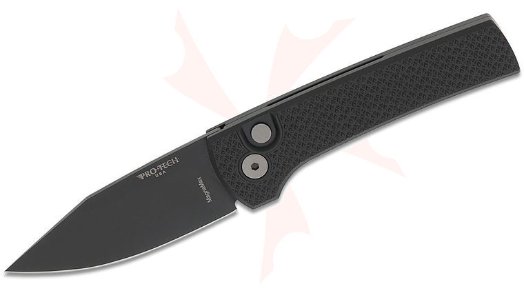 Pro-Tech Chavez Scapegoat Compact AUTO Folding Knife 2.95 inch MagnaMax Black DLC Clip Point Blade, Black Carbide Textured Aluminum Handles