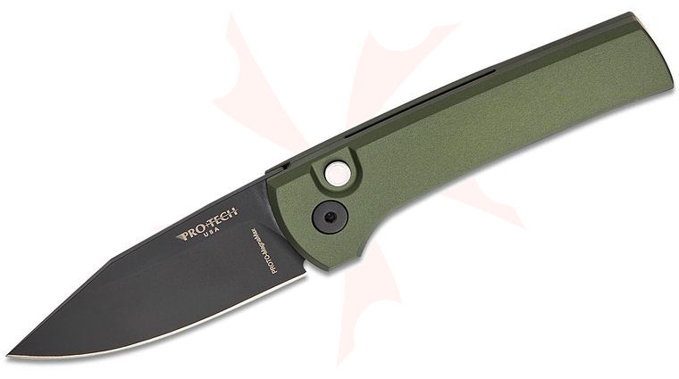 Pro-Tech BLADE Show Texas 2026 Limited Edition Chavez Scapegoat Compact Prototype AUTO Folding Knife 2.95 inch MagnaMax Black DLC Clip Point Blade, Green Aluminum Handles, Black Lip Pearl Button