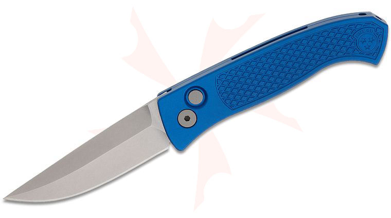 Pro-Tech Brend Classic AUTO Folding Knife 3.125 inch MagnaCut Stonewashed Drop Point Blade, Blue Diamond Textured Aluminum Handles