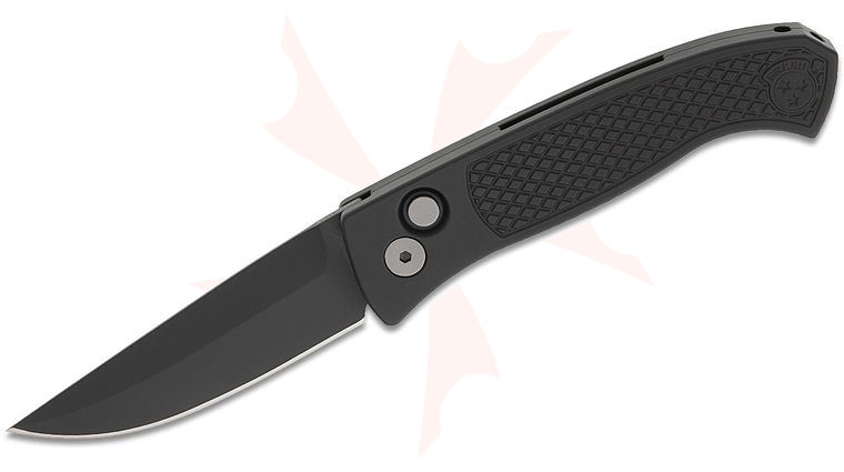 Pro-Tech Brend Classic AUTO Folding Knife 3.125 inch MagnaCut Black DLC Drop Point Blade, Black Diamond Textured Aluminum Handles